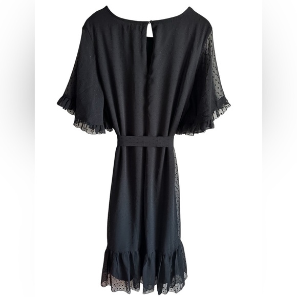 BOOHOO PLUS DOBBY MESH ANGEL SLEEVE MIDI DRESS size 16 Black - Picture 2 of 9